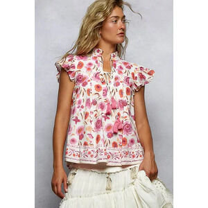 POL Tassel Tied Floral Flutter Sleeve Blouse